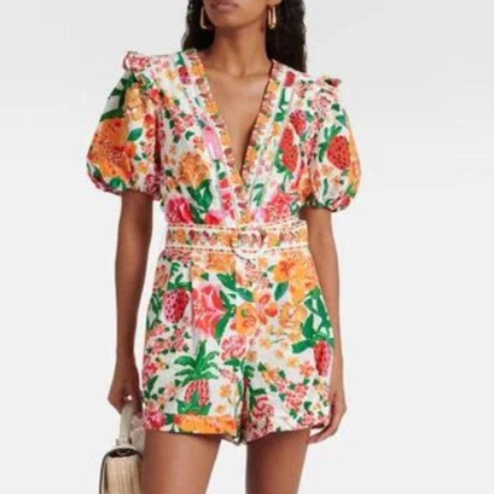 FARM Rio Women's White Flowerful Sketch Printed Cotton Romper XS Brand New - Picture 1 of 5